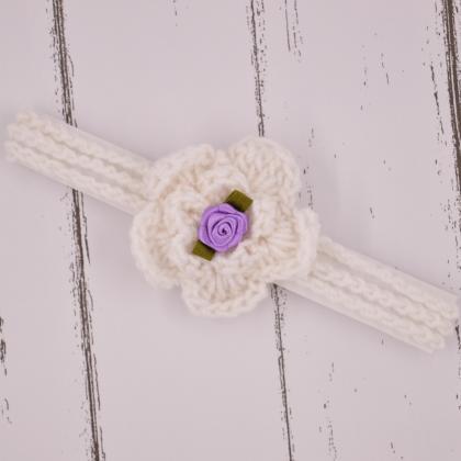 Crochet baby hairband Headband - Wh..