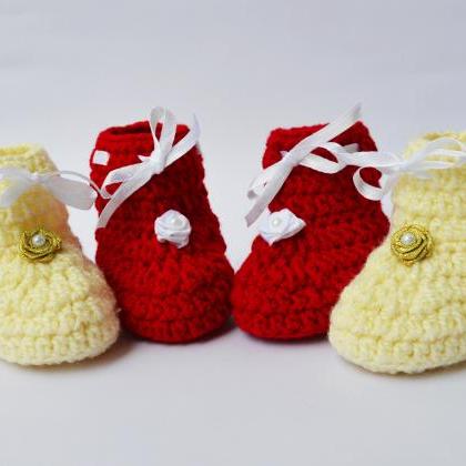Combo Of Cream And Red Baby Booties