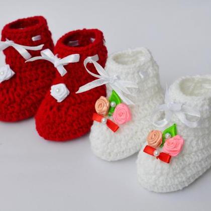 Combo of white and red baby booties