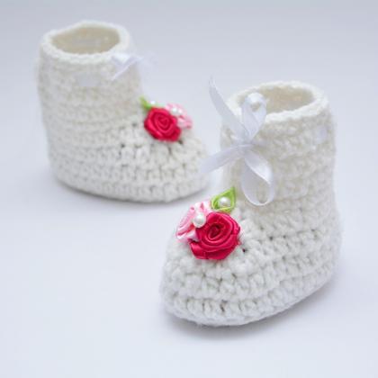 Crochet Baby Booties - White