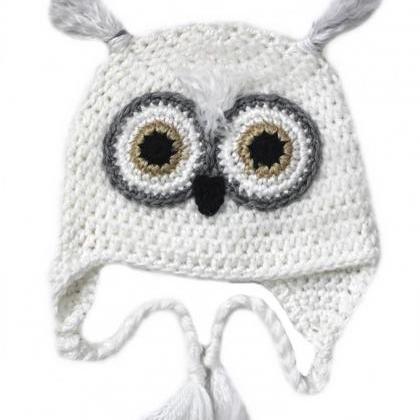 Love Crochet Art Snowy Owl Baby Cap Beanie Woolen..