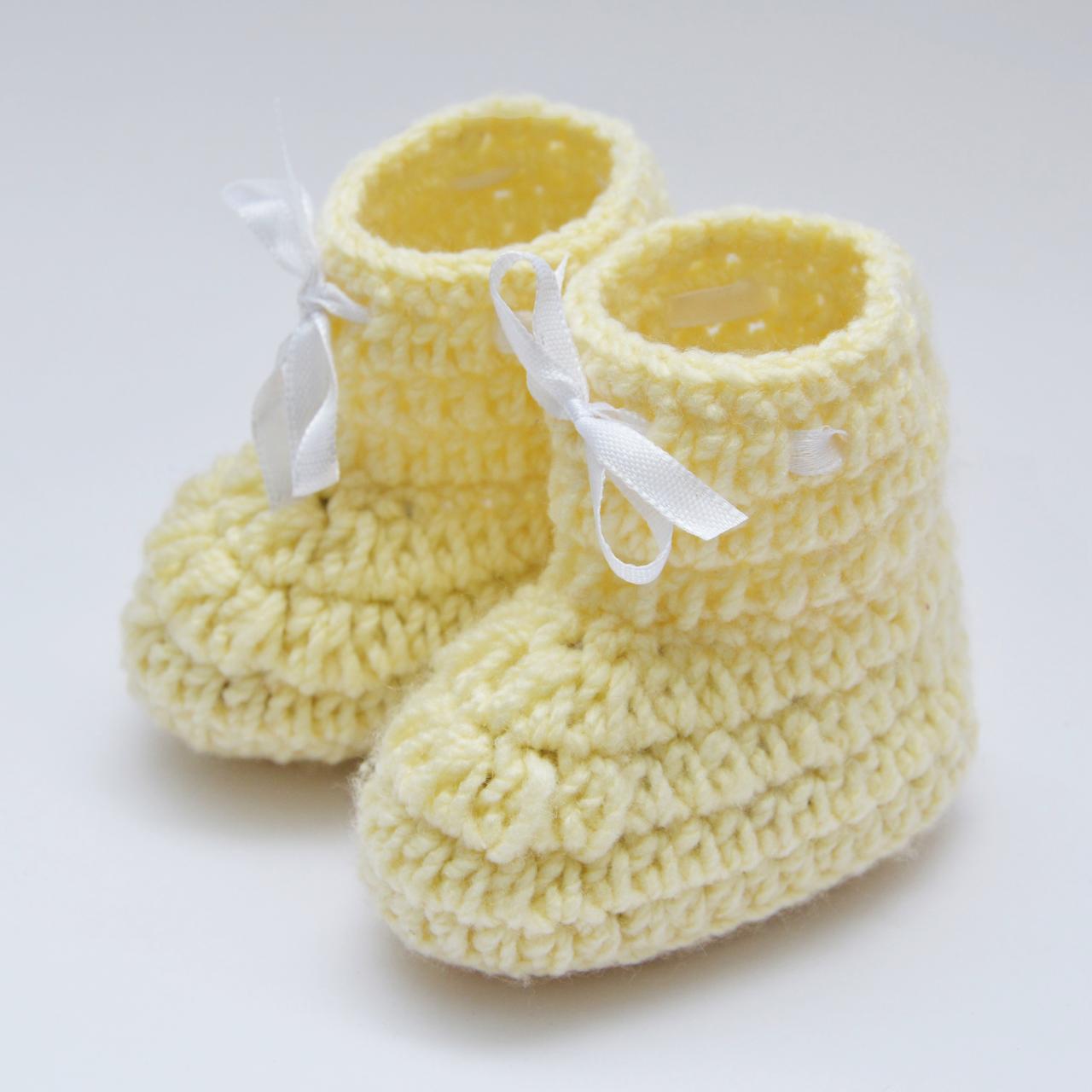 Crochet Baby Booties Woolen Booties, Newborn Infant Booties, Baptism Booties - Off White