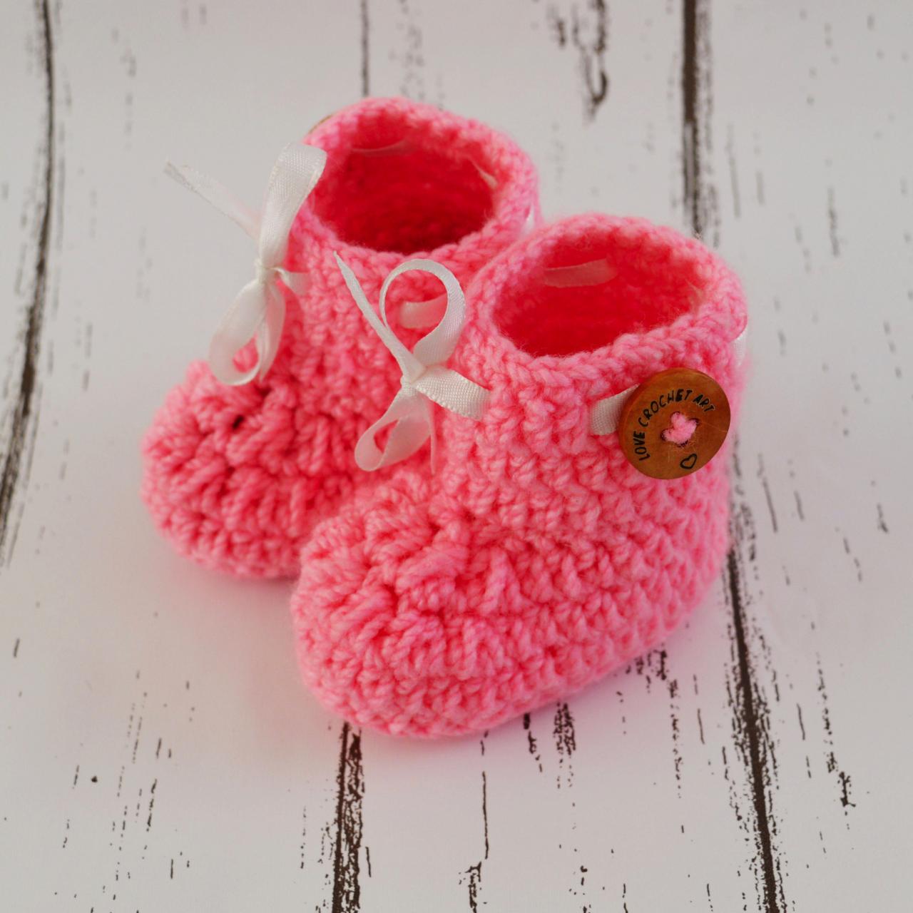 Crochet Baby Booties Woolen Booties, Newborn Infant Booties, Baptism Booties - Light Pink