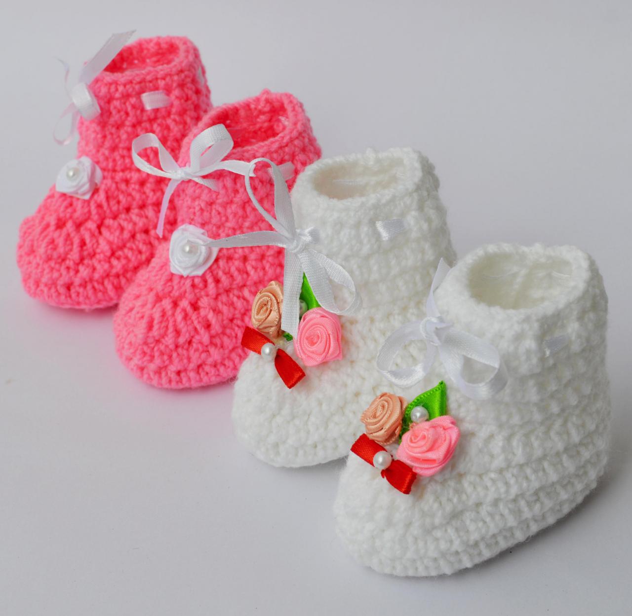 Combo Of White And Pink Baby Booties