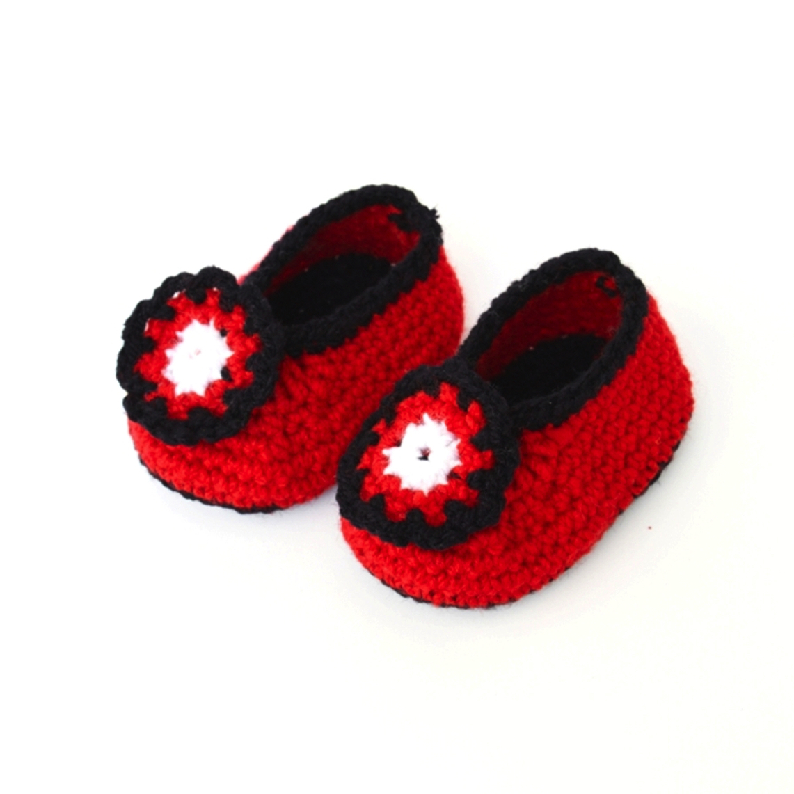 Crochet Baby Booties - Red With Black Border
