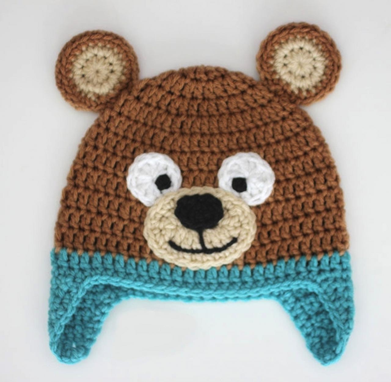 Crochet bear baby cap beanie - Brown and Blue