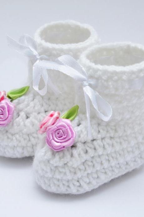 Crochet Baby Booties - White