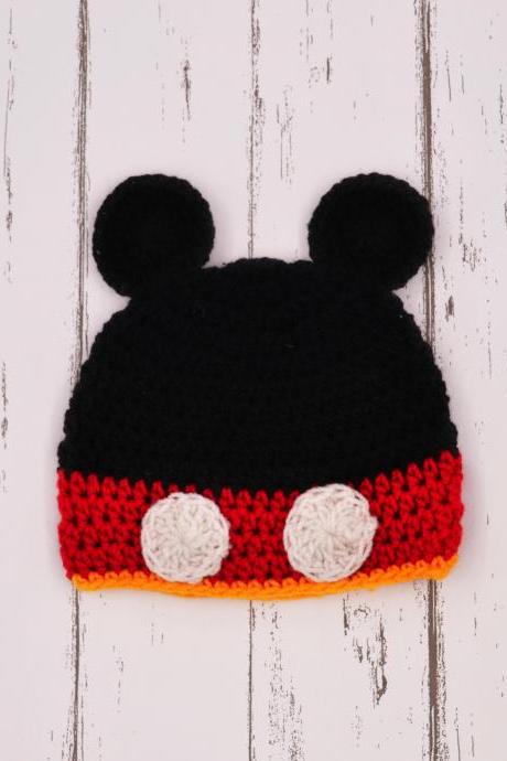 Crochet Baby Infant Cap Hat - Black Micky